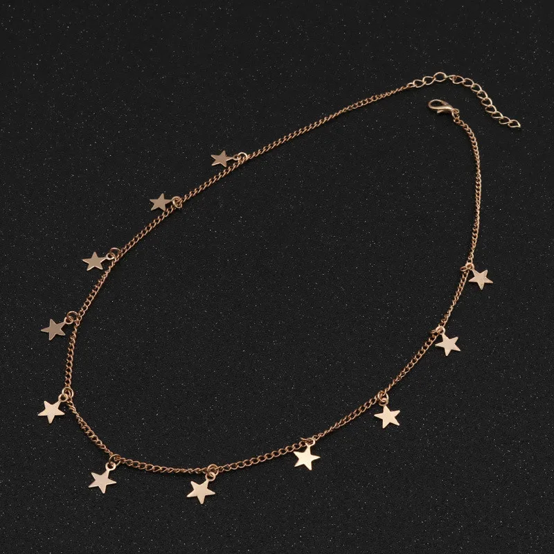 Gold Новое поступление, европейские модные Чокеры с кручеными камушками золотого цвета/посеребренные Чокеры с пентаграммой и звездой для женщин, ювелирные изделия - Окраска металла: Gold