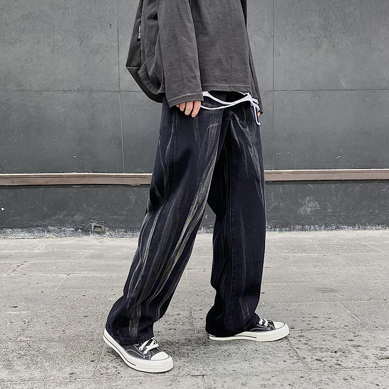 

Мужские свободные джинсы в черную полоску, в стиле хип-хоп, панк, уличные джинсовые штаны, Осенние большие размеры xxxl, xxxxl, 5xl