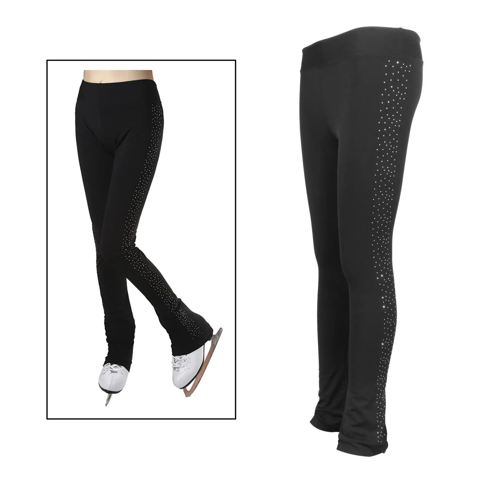

Ice Skating Long Pants Costume Figure Skating Pants Warm Fleece Skater Fabric Child Adult Girl Full Black Solid Color