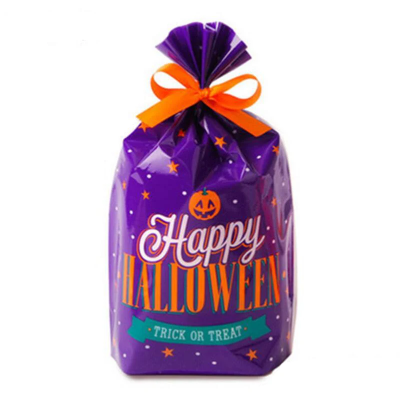 

100pcs/lot Halloween Cookies OPP Bags Flat Mouth Baking Food Packaging Plastic Bag with Ribbon