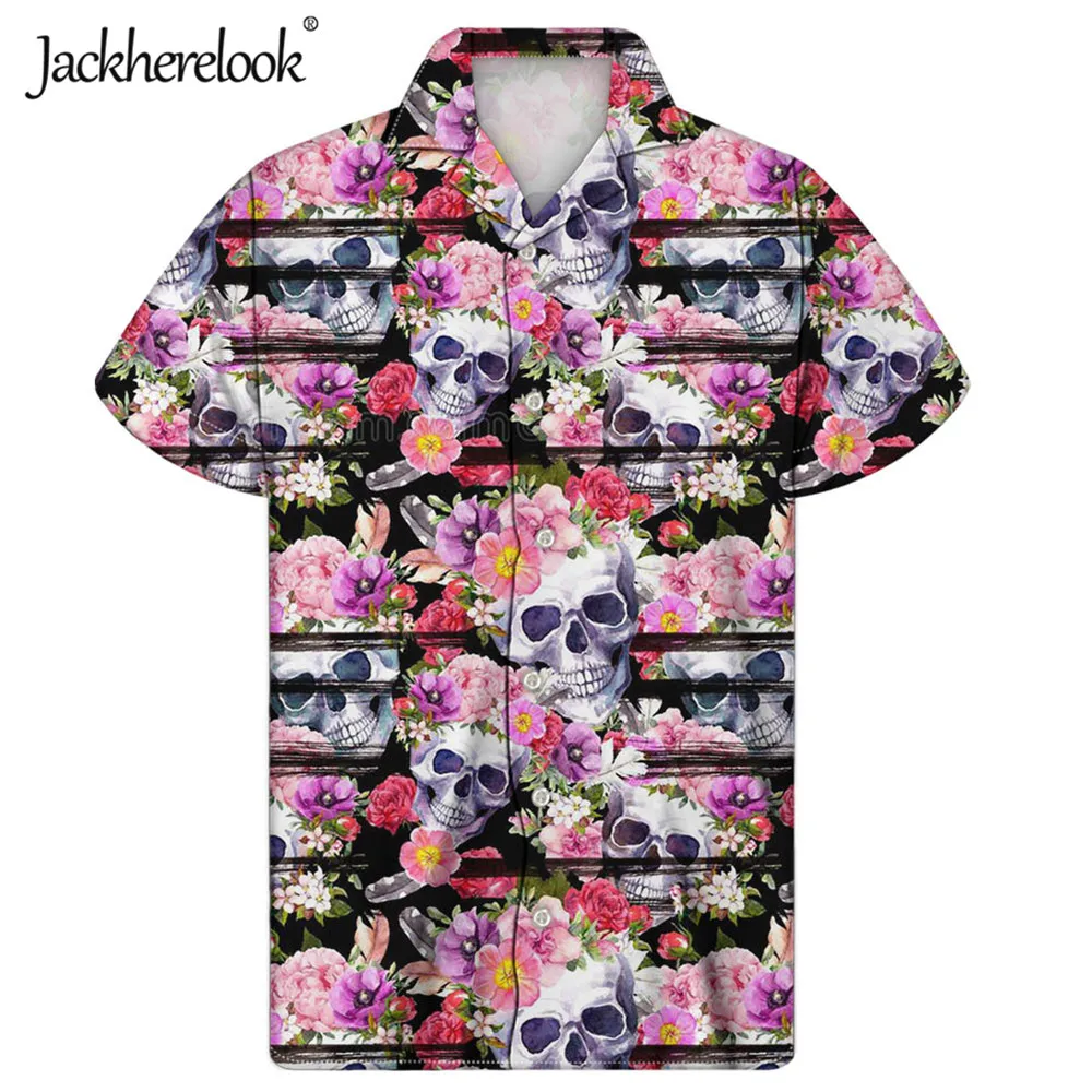 Jackherelook Летняя мужская одежда розового цвета с цветочным принтом в виде черепа