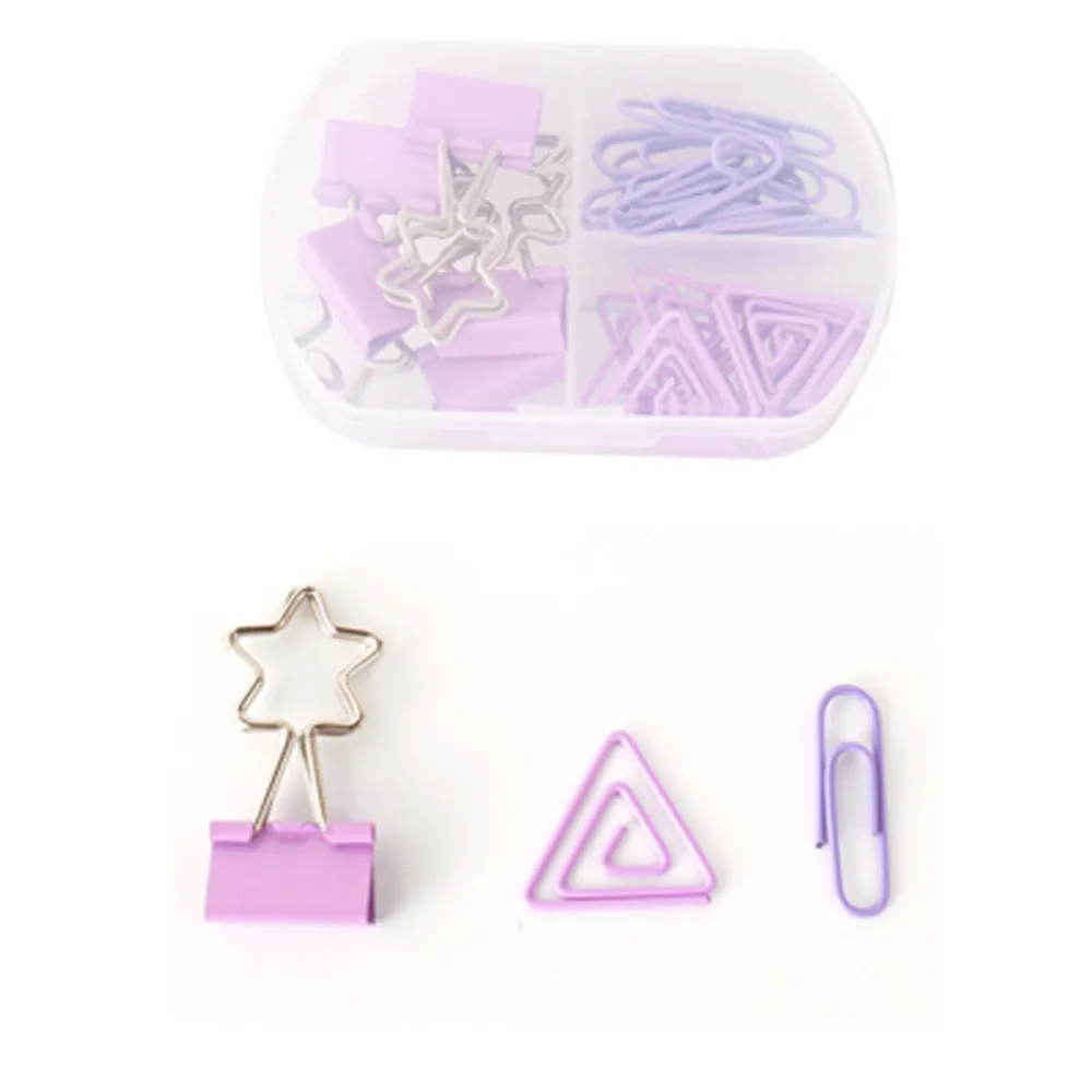 Purple 48 шт./кор. Kawaii цветные зажимы канцелярские кнопки Бумага зажимы милые канцелярские Комбинации комплект Канцелярская кнопка клип школьные канцелярские принадлежности - Color: Purple