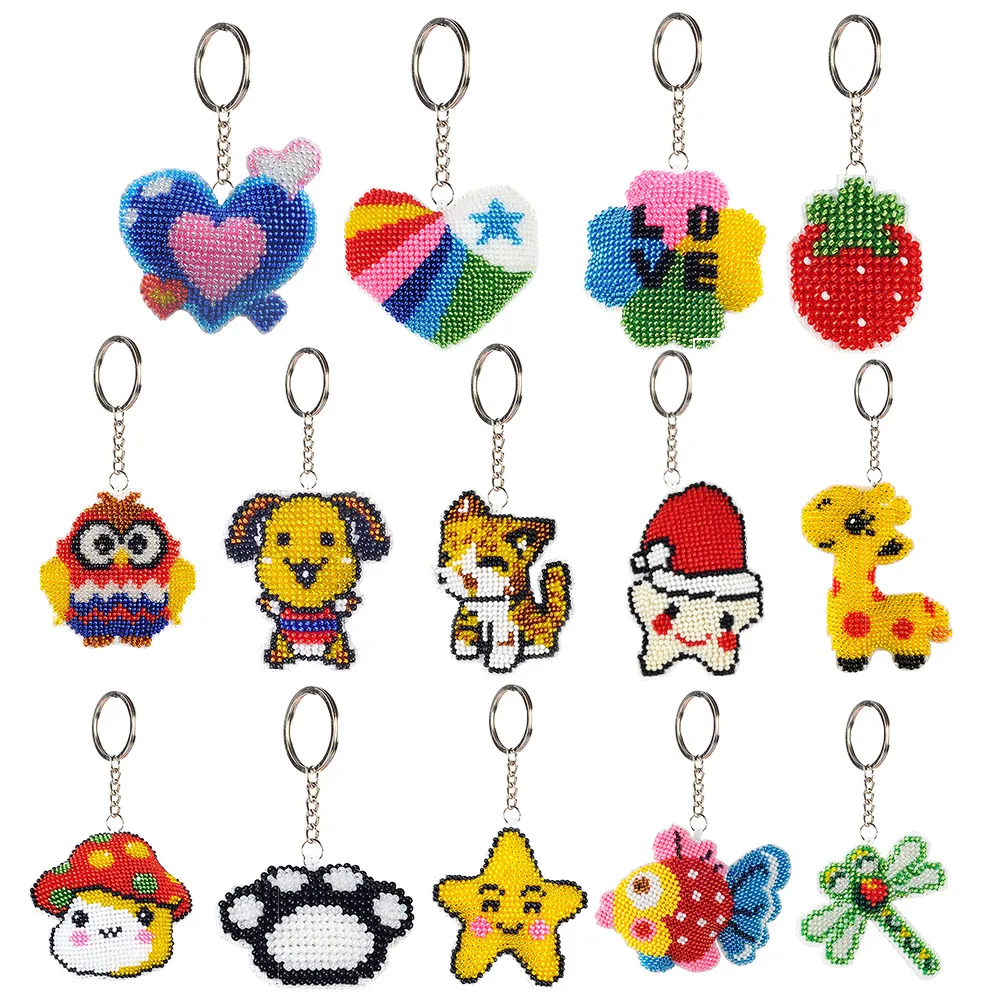 

DIY Bead Cross Stitch Keychain Printed Bead Embroidery Needlework Key Ring Kit for Women Bag Pendant Beadwork Handmade Craft