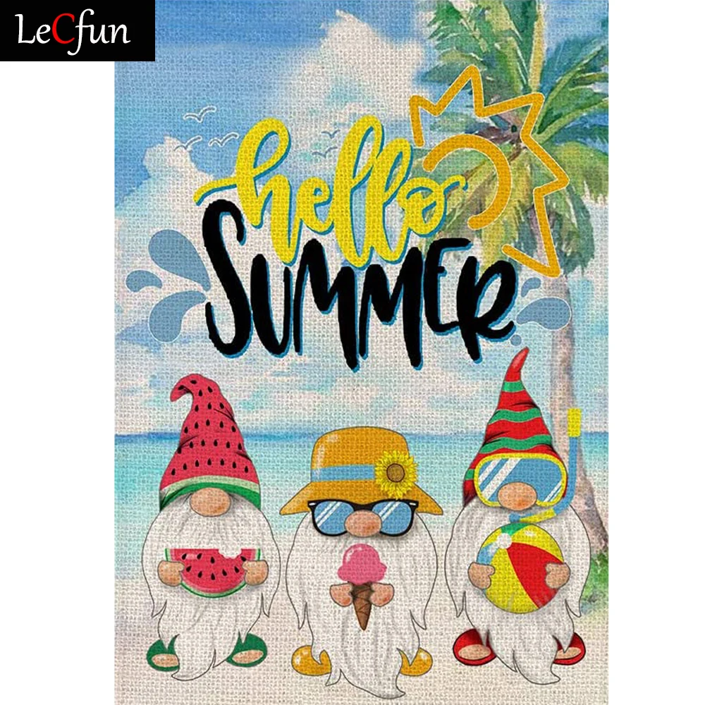 

LeCfun Diamond Painting Art Kits Summer Beach Gnomes Full Round Square Drill 5D DIY Shiny Beads Home Decor Gift