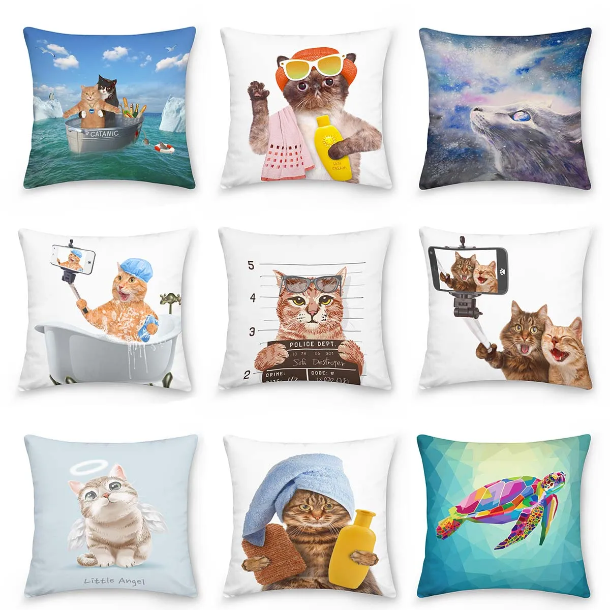 

Funny Black and White Cat Decorative Pillowcases Polyester Throw Pillow Case Cute Shower kitty Dog Printed Pillowcase 45*45CM