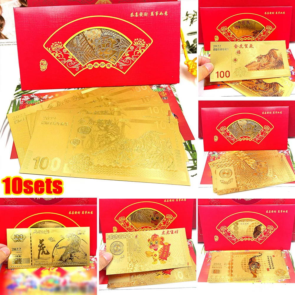 

10pcs 2022 Chinese New Year Tiger Year Original Commemorative Coin Collection Set Red Envelope Greeting Card Festival Decor