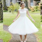 Женское Короткое свадебное платье, белое кружевное платье до щиколотки с вырезом лодочкой, выполненное на заказ, свадебное платье