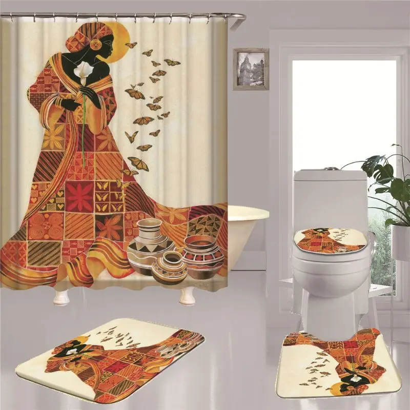 

4 шт., Нескользящие шторы для душа, из полиэстера