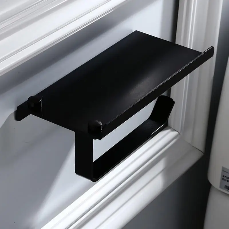 

Toilet Paper Holder Black Aluminum Bathroom Roll Paper Wall Mounted Mobile Phone Rack Paper Towel Holder Toilet Tissue Box