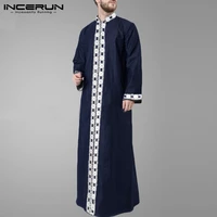 men long sleeve stand collar robes fashion patchwork jubba thobe incerun loose solid muslim robes pockets middle east tops s 5xl