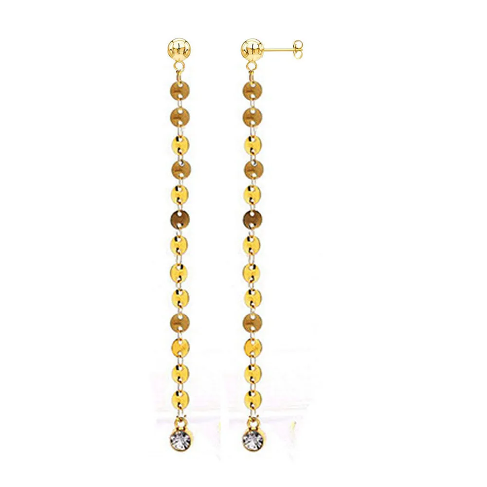 

Stainless Steel Long Earrings Circle Tassel Sequin Dangler For Women Crystal Charm Eardrop
