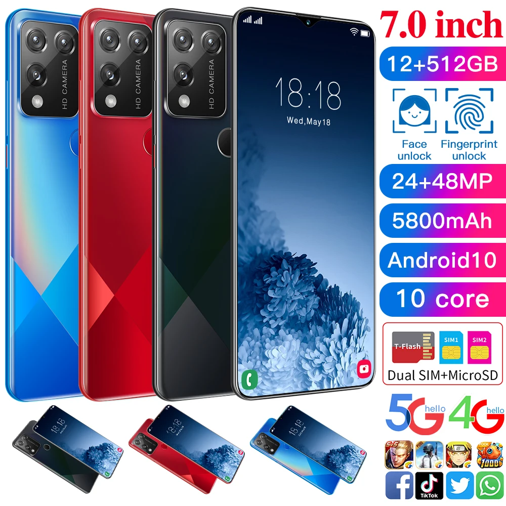 

Galaxy S30 7.0 Inch 4G 5G Global Version Smartphone 5800mAh 12+512GB ROM Android 10.0 Unlocked MTK6889 Cell Phone
