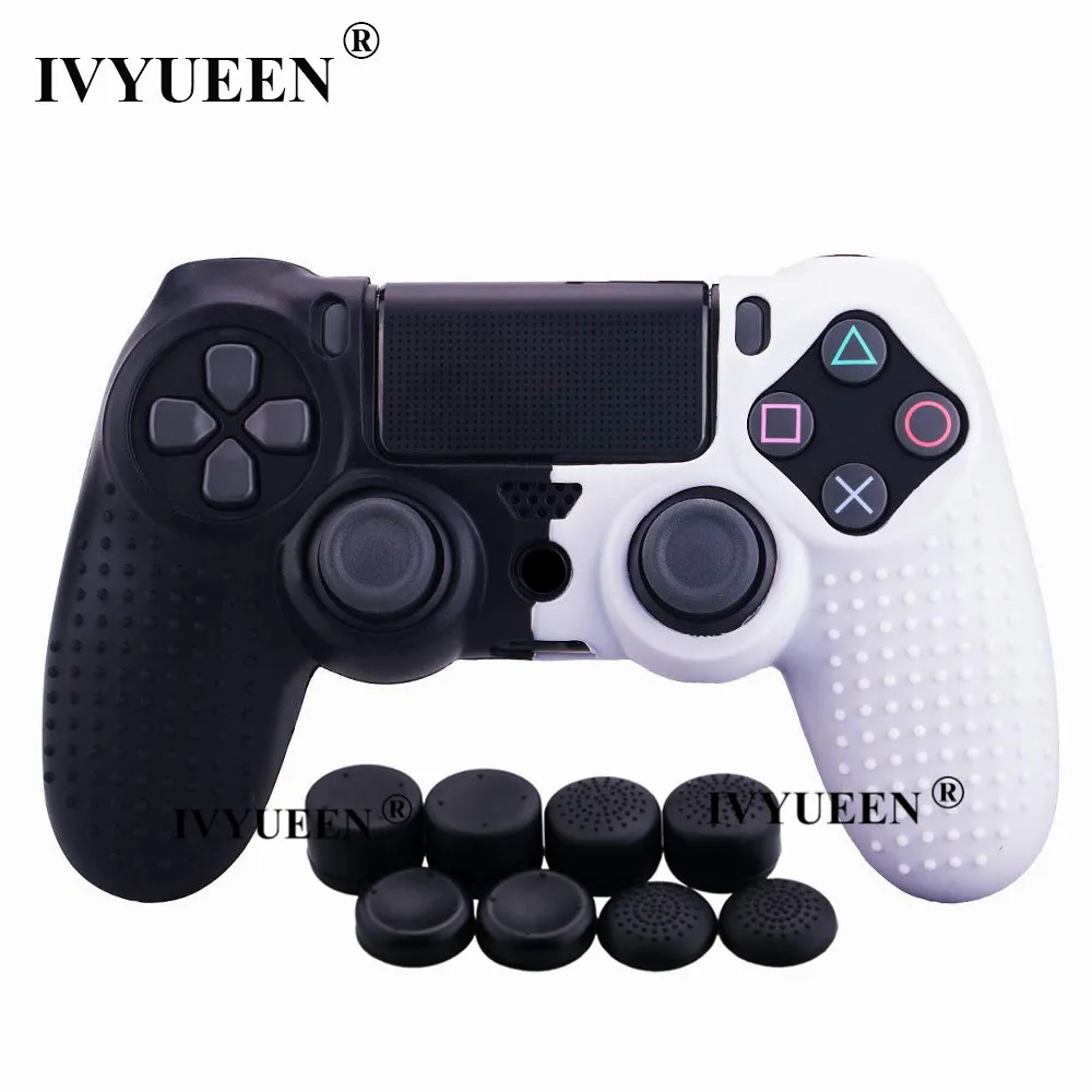 Black White IVYUEEN для playstation 4 PS4 Pro тонкий силиконовый гелевый чехол-накладка с 8 аналоговыми ручками - Цвет: Black White