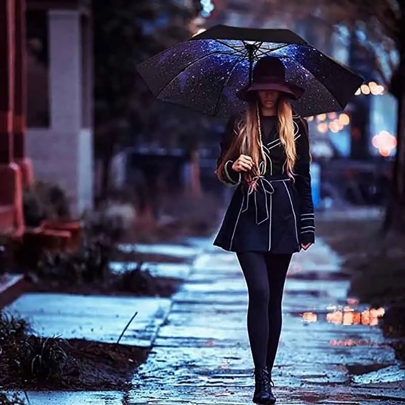 Складной зонт ветрозащитный черный клей с УФ-покрытием компактный дорожный для