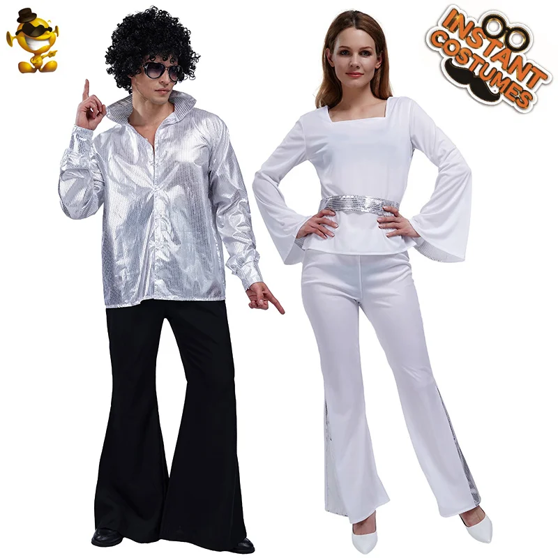 

1980's Disco Suit Hippie Mans 70s Disco Clothes Womens Funny Dress Up Adult Couple Halloween Costumes Cosplay Costume