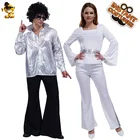 Костюм для дискотеки в стиле хиппи 1980-х годов, одежда для дискотеки в стиле 1920-х годов, женское смешное платье, мужские костюмы на Хэллоуин для взрослых пар, костюм для косплея