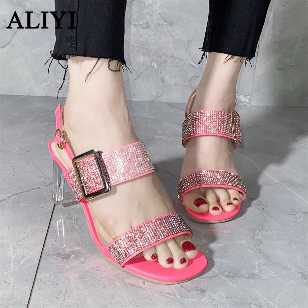 Летние туфли Стразы Босоножки Женские новые модные на завязках с пряжкой