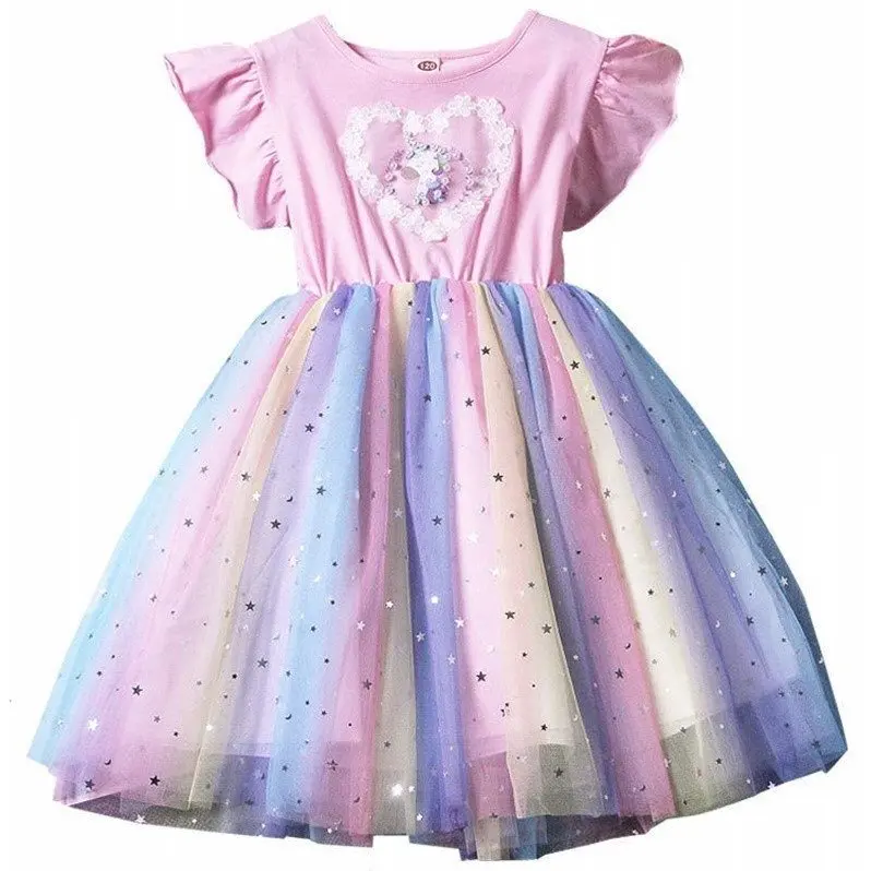 

2021 Summer Girls Sweet One Piece Cartoon Print Dress Two Colors