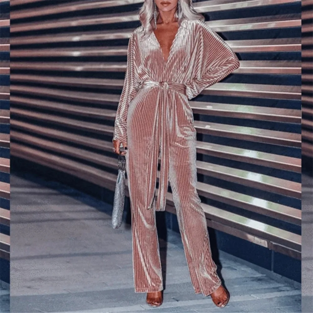 Женские бархатные комбинезоны Yesexy однотонные с длинным рукавом и глубоким