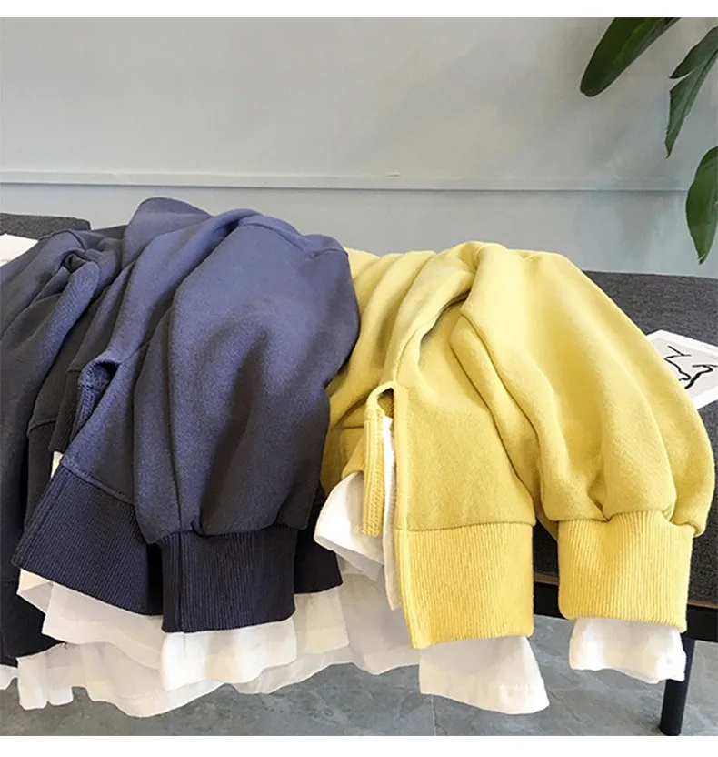 

Harajuku Hoodie Pullovers O-Neck Solid Long Sleeve Loose Streetwear Fall 2020 Women Clothing Casual Lady Autumn Fashion Tops