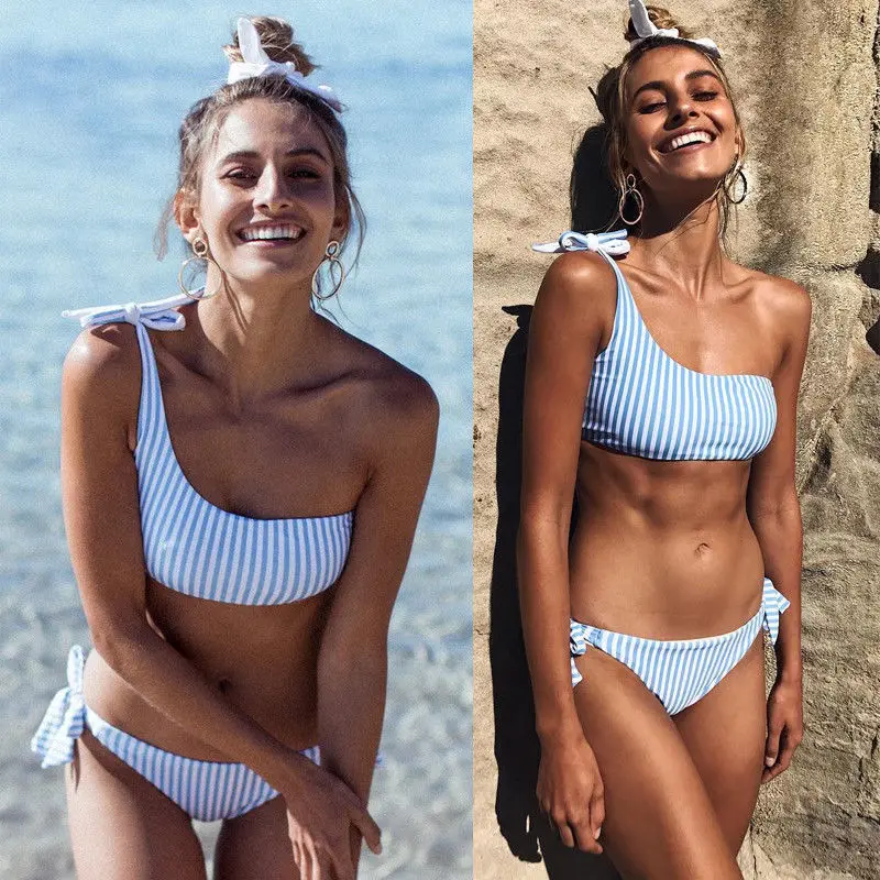 

One-shoulder split bikini set