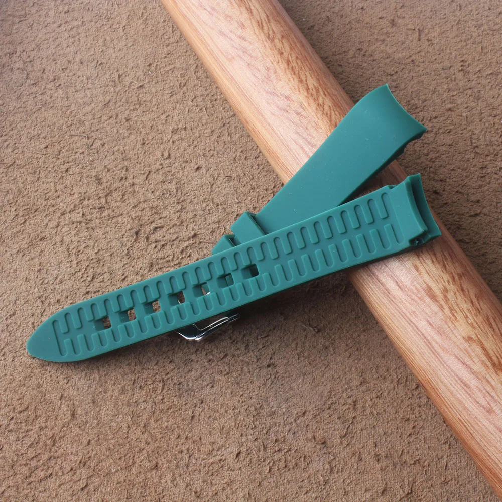 

Curved ends Watchbands Durable Silicone Rubber Watchband Green Strap pin Buckle 18mm 20mm 21mm 22mm 24mm for Watch Mens on Sale