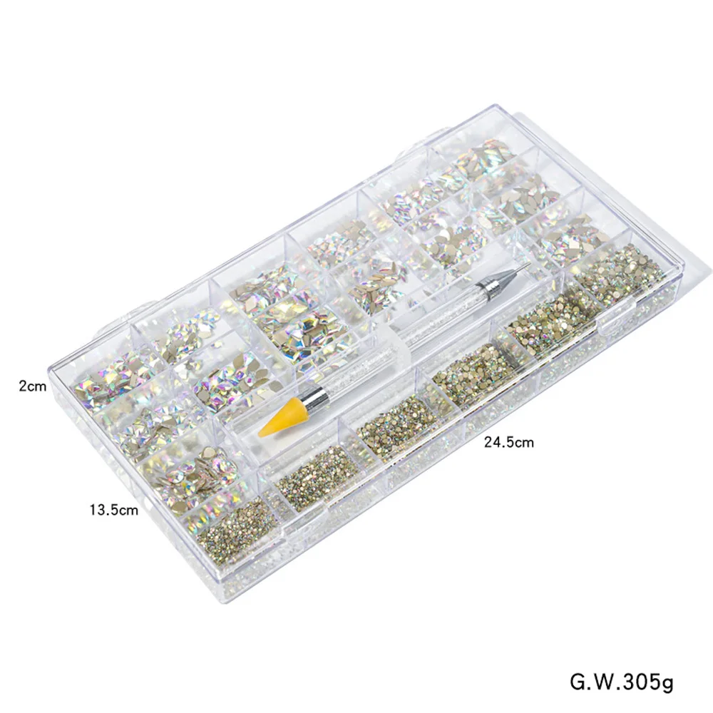 

1000/7900pc/Box AB-Clear Nail Rhinestones and 1pc Dotting Pen Gold Flatback Glass Stud Nail Art Decorations Crystal Stones Te#85