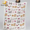 BlessLiving Kawaii Linen Blanket Dog and Cat Soft Blanket for Kids Corgi Plush Bedspread Hearts Cartoon Funny Mantas De Cama 1