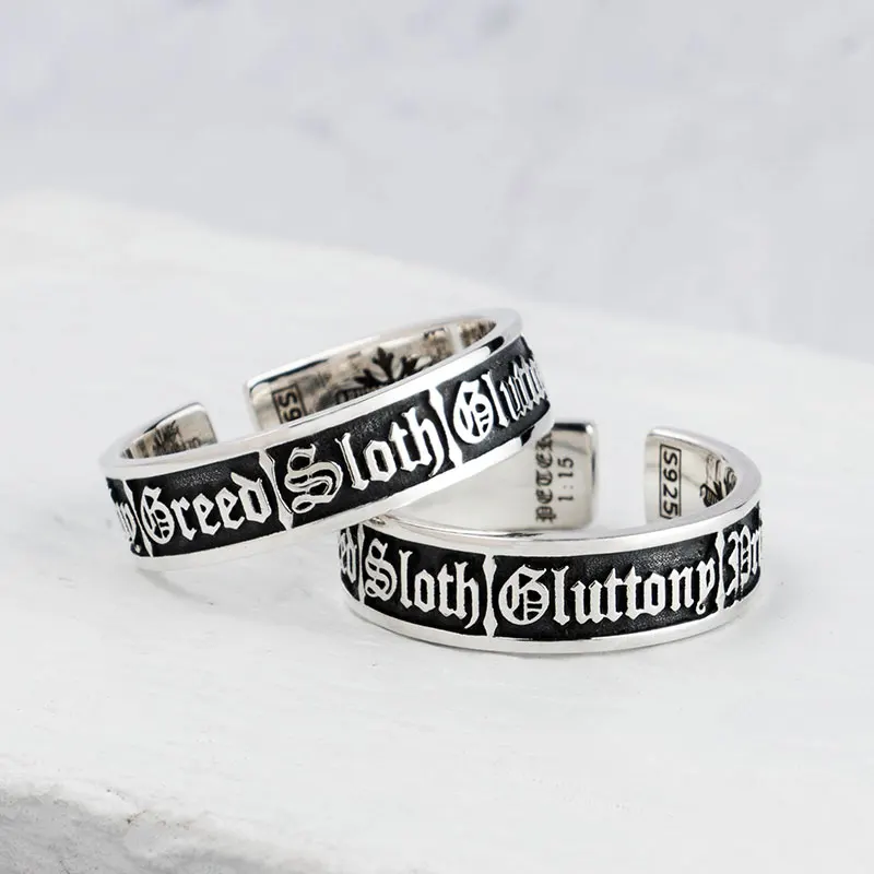 Семь католических грехов S925 Серебряные кольца для мужчин и женщин модные