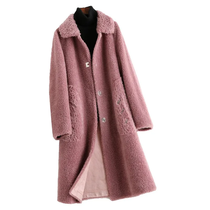 Wool Blend Fur Coat Autumn Winter Women Outerwear Overcoat LF2155