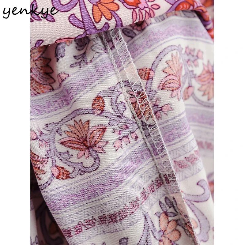 

YENKYE New Spring Women Vintage Floral Print Dress Female Long Sleeve V Neck Drawstring Waist Casual Dress Plus Size Vestido