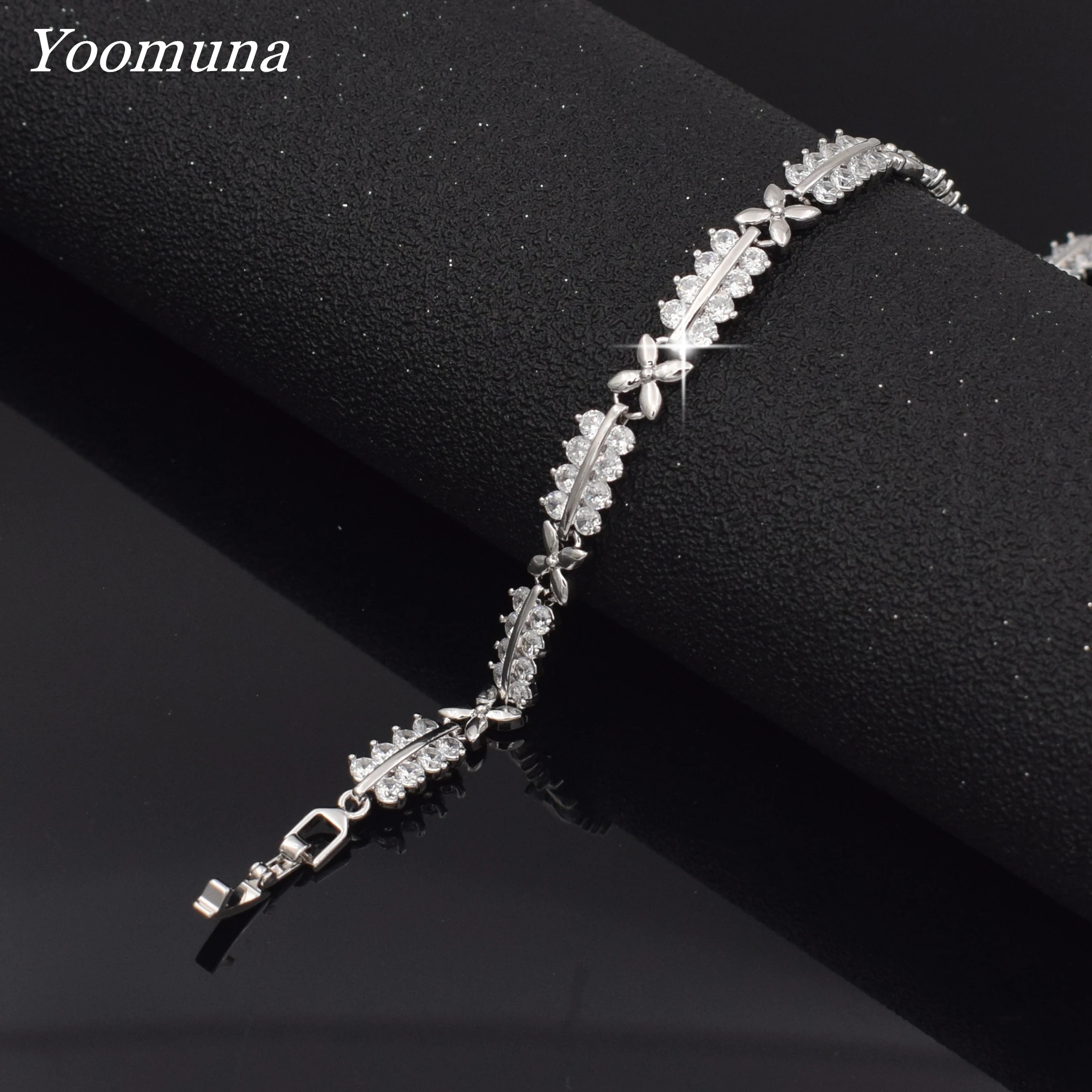 Популярная цепочка браслеты для женщин кубический цирконий камень цветок лист