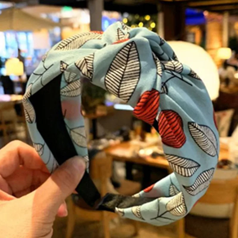 

Women Headband Accessories Leaves Print Hairband Knotted Center Adults Hair Headband Wide Women Headdress Hair Ornament Hairband
