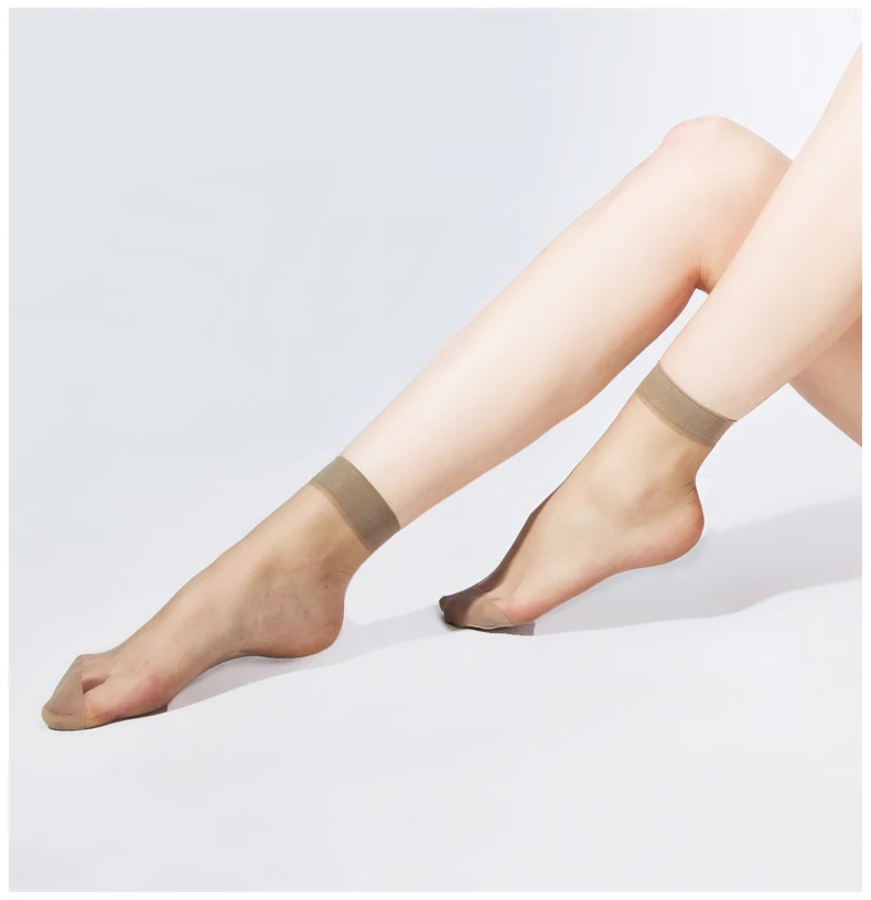 Short Transparent 5D Crystal Silk Thin Section Breathable Nylon Socks Summer Solid Color Short Tube Sweat-absorbent Ladies Socks