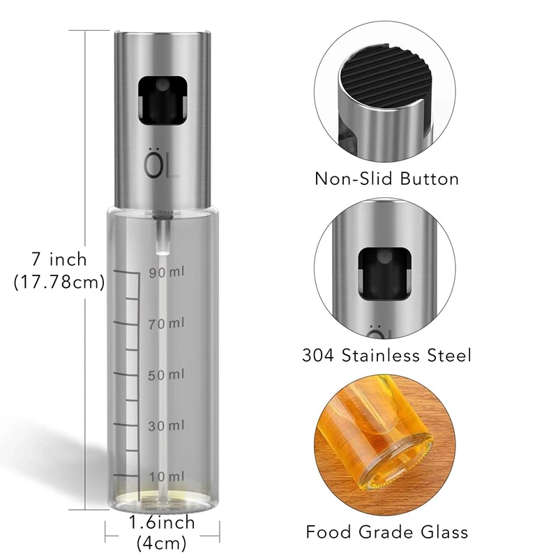 Olive Oil Sprayer Mister Dispenser Bottle 90Ml Premium Glass Vinegar Soy Sauce Pump For Bbq Grilling |