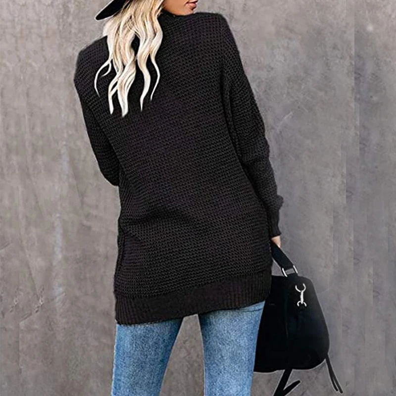 

New Curved Placket Simple Cardigan Europe America Big Pocket Sweater Cardigan Simple Solid Color Women Top For Winter Steetwear