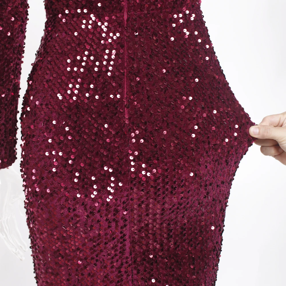 Бархатное платье-макси с V-образным вырезом и пышными рукавами | Женская одежда