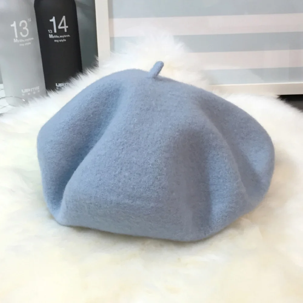 

Women Girls Beret French Artist Warm Wool Winter Beanie Hat Cap Vintage Plain Beret Hats Solid Color Elegant Lady Winter Caps