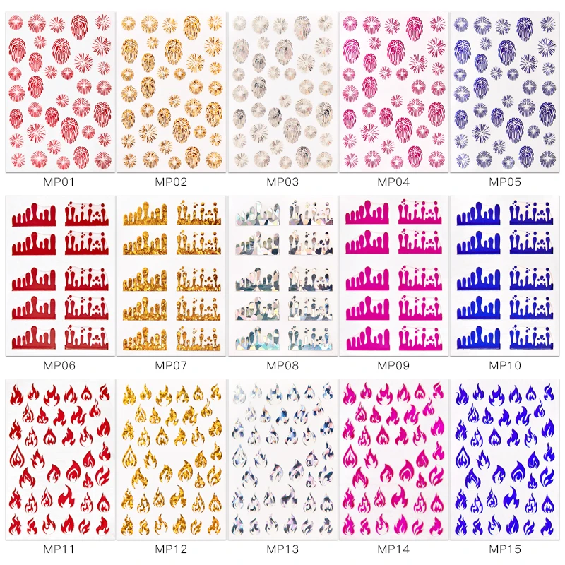 3D Nail Art Decorations Flame Sticker Design Sliders Nailart Self-Adhesive Fire Foil matrica for Manicure Deco Tips | Красота и