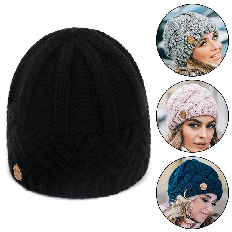 

Faux Fur Warm Knitted Beanie Fashion Winter Hat for Women Girls Caps Female Bonnet Chunky Thick Stretchy Woolen Hats
