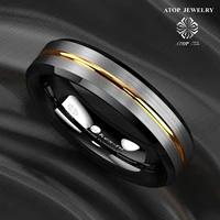 6mm silver brushed black edge tungsten ring gold stripe atop mens wedding band customized jewelry