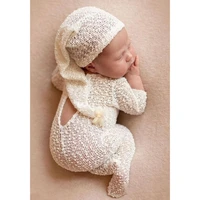 2pcs newborn photography props suit romper hat set long sleeve jumpsuits bodysuit handmade knit outfit clothing infants shower