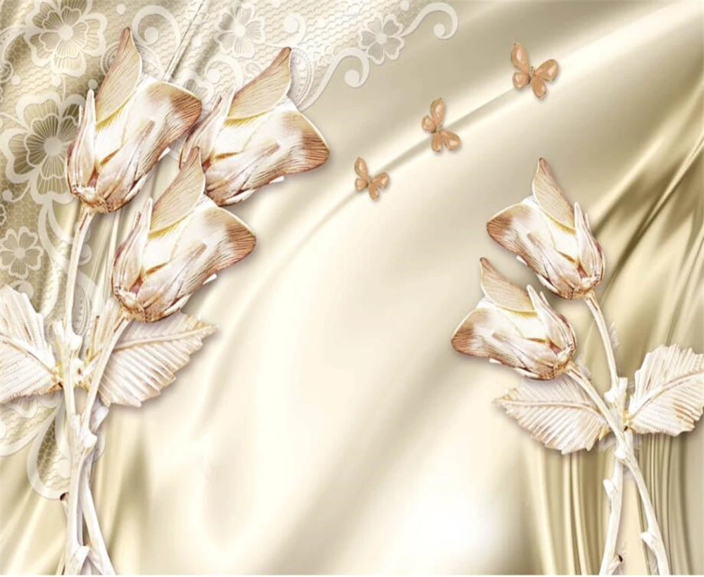 Большие обои на заказ роскошные Сатиновые украшения шампанского цветочные