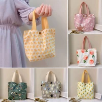 womens mini floral canvas tote bags double sided handbag cotton pocket shopping bag reusable storage bag grocery handbags