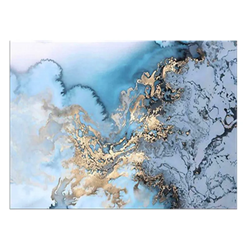 Синий ковер с абстрактным изображением дней синего океана золотистый для