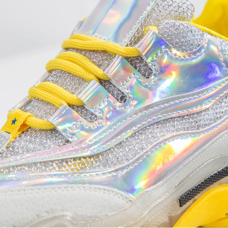 Женская обувь прозрачные кроссовки на толстой подошве с лазером дышащие женские