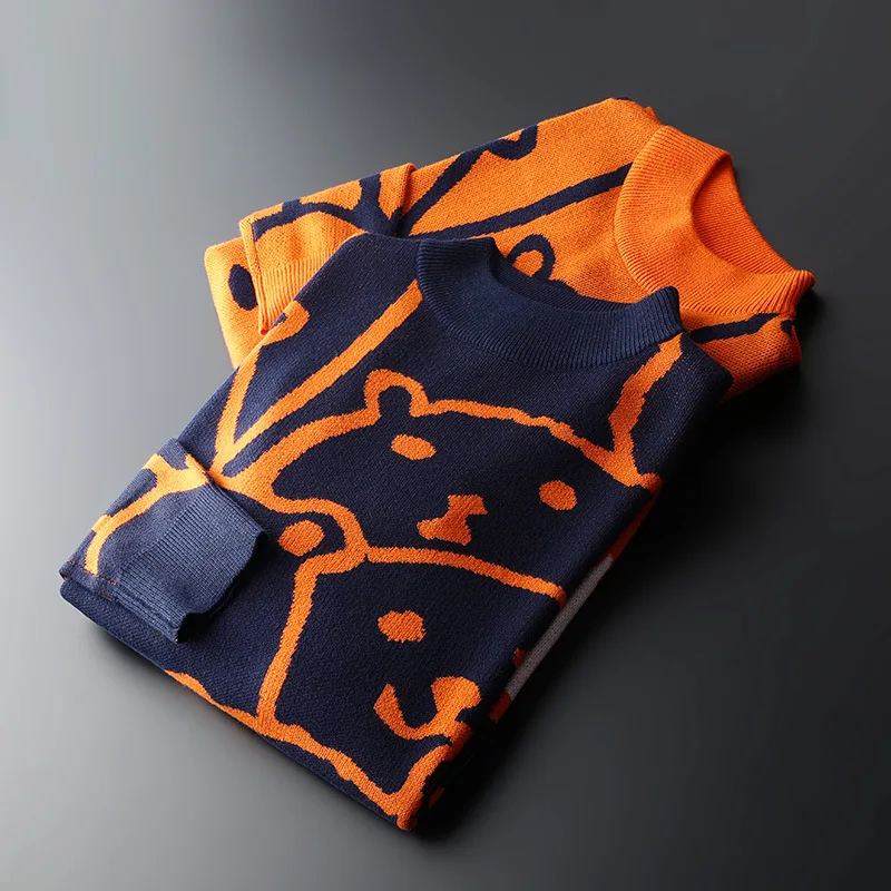 

Fashion New Men's Cartoon Bear Knitted Sweater Couple Loose Lazy Hong Kong Style Orange Men's Sweater