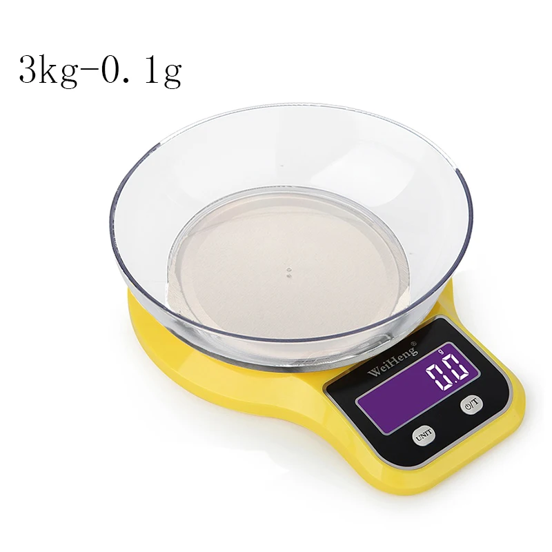 Кухонные весы 5 кг/1 г 3 кг/0,1 г lcd Цифровые пищевые электронные весы 3 вида прецизионных многофункциональных весовых шкал с чашей - Цвет: 3kg with bowl yellow