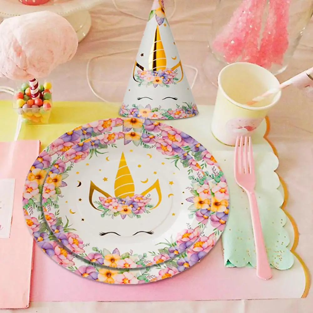 FENGRISE Единорог одноразовая посуда тарелка чашка шапка вечерние День рождения