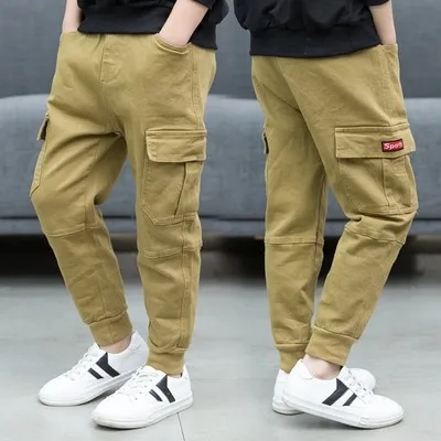 Джинсы детские спортивные с большими карманами повседневные свободные штаны из